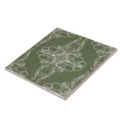 Carreau Design de luxe, motif floral, vert olive, blanc (Côté)