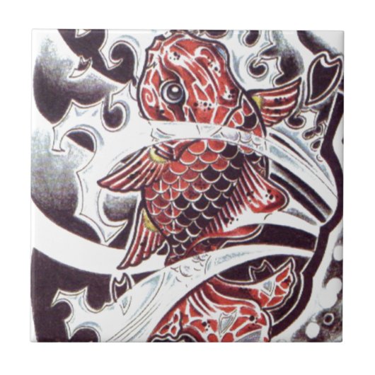 Carreau Design de tatouage Koi rouge (Devant)