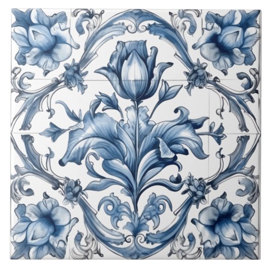 Carreau Design de tuiles en azulejo en bleu foncé et rusti (Devant)