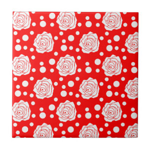 Carreau Design d'illustrations florales Pois en rouge blan