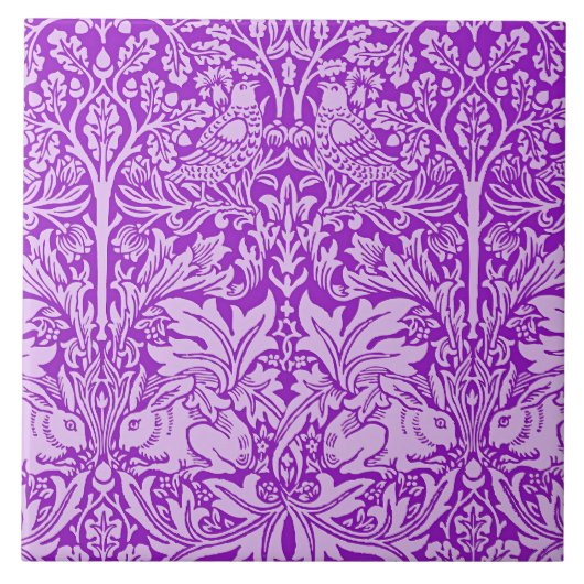 Carreau Design d'oiseaux et de lapins, lavande colorée, (Devant)