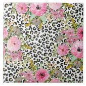 Carreau Design Empreinte de léopard et floral élégant (Devant)