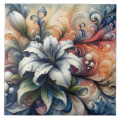 Carreau Design Floral Abstrait Avec Lily Blanche (Devant)