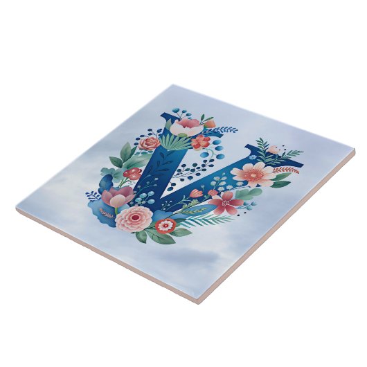 Carreau Design floral décoratif monogramme "V" (Côté)