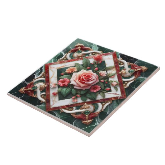 Carreau Design Floral Élégant Avec Écran Rose Peint (Côté)
