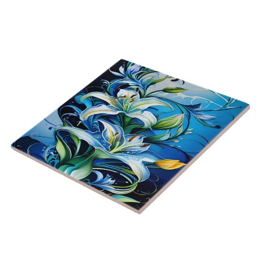 Carreau Design Floral Lily Bleu Avec Motif (Côté)