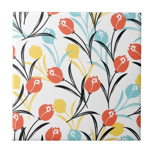 Carreau Design floral Motif de Tulipe en blanc (Devant)