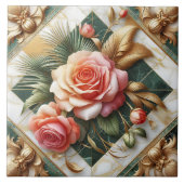 Carreau Design Floral Rose Élégant Avec Accents Or (Devant)