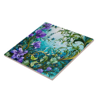 Carreau Design Floral Violet Avec Verdure