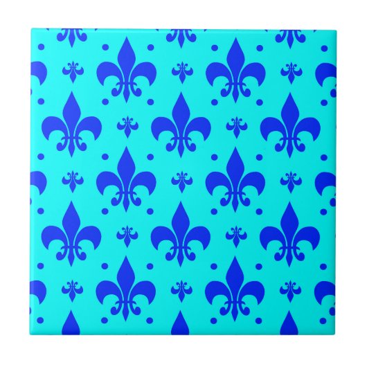 Carreau Design Motif Fleur de lis bleu (Devant)