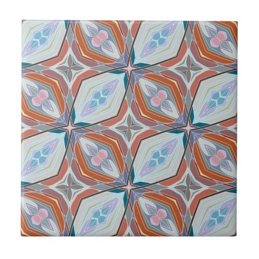 Carreau Design unique en rouille, sarcelle, bleu clair et (Devant)