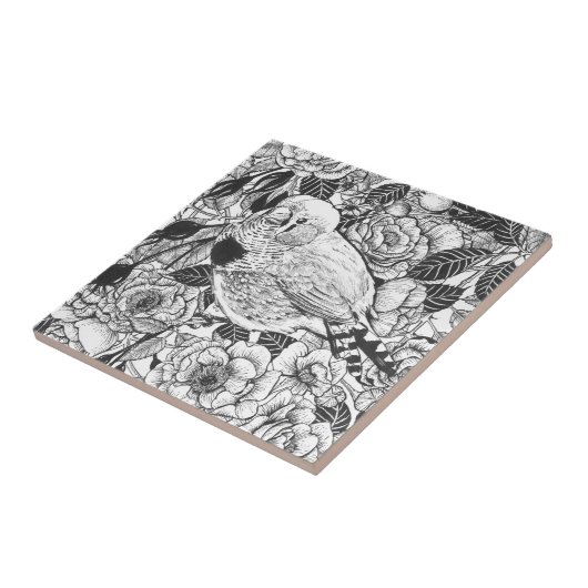 Carreau Dessin à encre de buisson Zebra et rose (Côté)