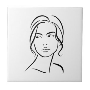 Carreau Dessin à visage féminin d'une ligne 4