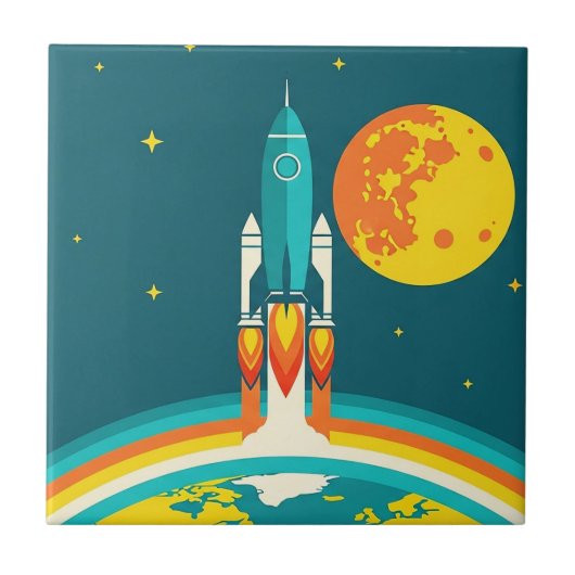 Carreau Dessin animé de fusée spatiale mignonne (Devant)