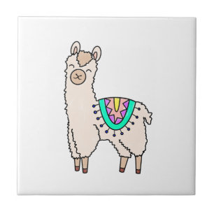Carreau dessin animé de llama alpaga souriant