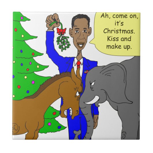 Carreau dessin animé du président Obama sur l'éléphant d'â (Devant)