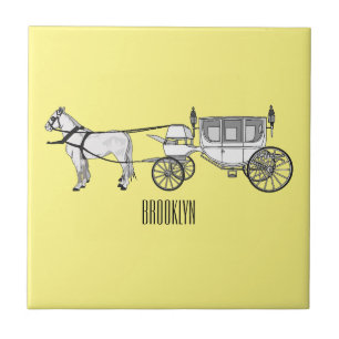 Carreau dessin animé mariage cheval & calèche
