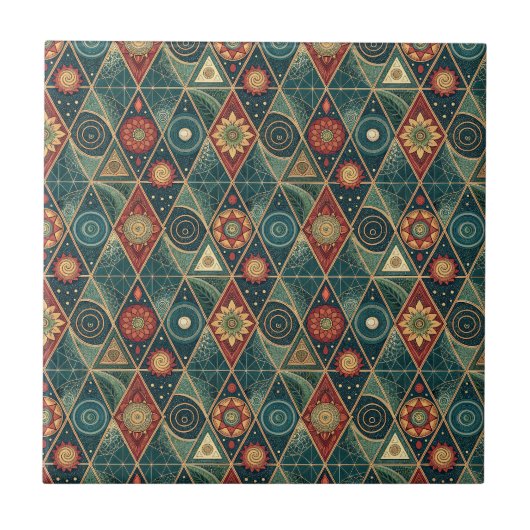 Carreau Dessin d'art de mandala géométrique boho triangle (Devant)