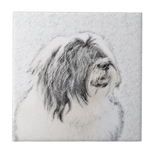 Carreau Dessin de collie à oreilles - Joli art original de