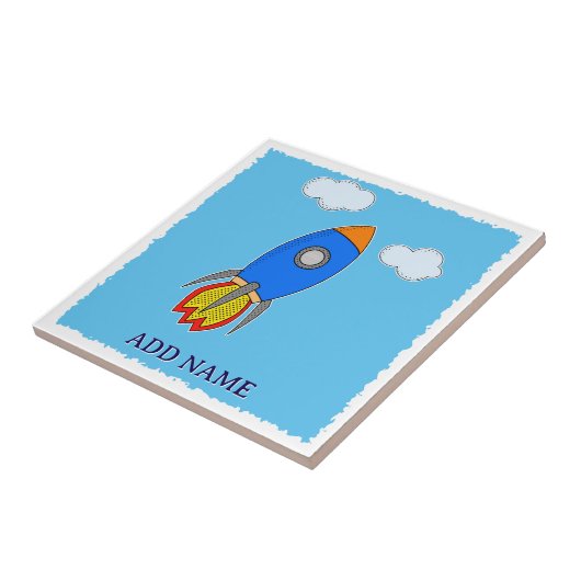 Carreau Dessin de fusée spatiale dans le ciel bleu (Côté)