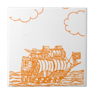 Carreau Dessin de navire bordé d'orange