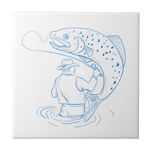 Carreau Dessin de pêche de truite de pêcheur de mouche (Devant)