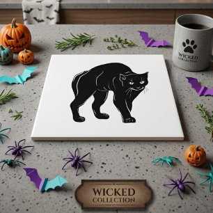 Carreau Dessin de silhouette de chat noir rôdant Halloween