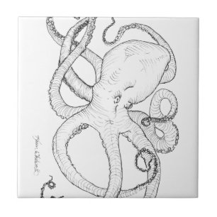 Carreau Dessin d'encre de poulpe noir et blanc