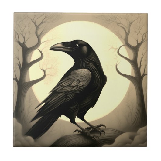 Carreau Dessin d'un corbeau noir (Devant)