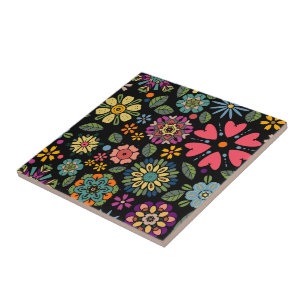 Carreau Dessin floral rétro moderne, motif d'art sans cout