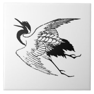 Carreau Dessin japonais vintage d'une grue
