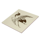 Carreau Dessin japonais vintage d'une grue, Brown (Côté)