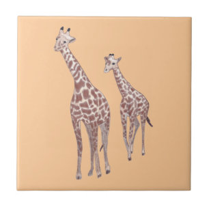 Carreau Dessin mignon des girafes de mère et d'enfant, Car