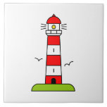 Carreau Dessin phare personnalisé carré grand<br><div class="desc">Lighthouse dessin personnalisé carré grande carreaux en céramique. Carrelage tendance pour la décoration intérieure comme salle de bain ou cuisine. Ajoutez votre propre texte ou image personnalisée. Arrière - plan de couleur blanc ou personnalisé. Disponible en grandes et petites tailles. Design nautique, idéal pour la déco backsplash dans nouvelle maison...</div>