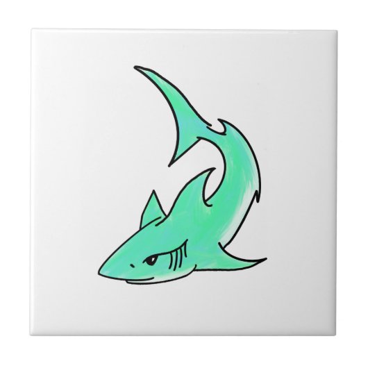 Carreau dessin souriant requin menthe bleu vert océan anim (Devant)