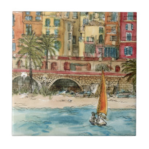 Carreau Destinations   Watercolor Beach & Bâtiments