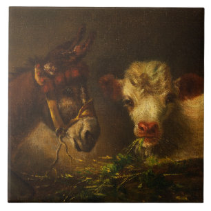 Carreau Deux amis (âne et agneau) (animaux de ferme)