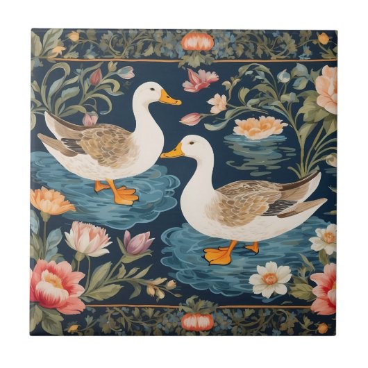 Carreau Deux Bleus Élégants William Morris Inspiré (Devant)