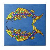 Carreau Deux Bright Abstrait Fancy fish sur Deep Blue (Devant)