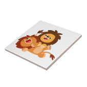 Carreau Deux Carrelage Lions Jouant À Deux Mignons (Côté)