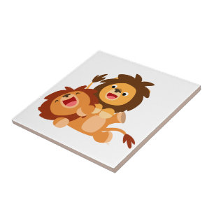 Carreau Deux Carrelage Lions Jouant À Deux Mignons