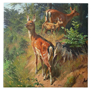 Carreau Deux Cerfs Et Mignonnes Fawn Dans La Forêt