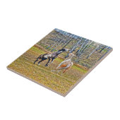 Carreau Deux Chevaux de Peinture Pinto Jouant Équine Art D (Côté)