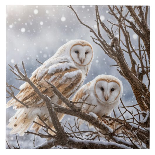Carreau Deux Chouettes dans la neige assez saisonnière (Devant)