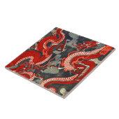 CARREAU DEUX DRAGONS BOIS JAPONAIS COUPÉ EN BLEU ROUGE BLA (Côté)