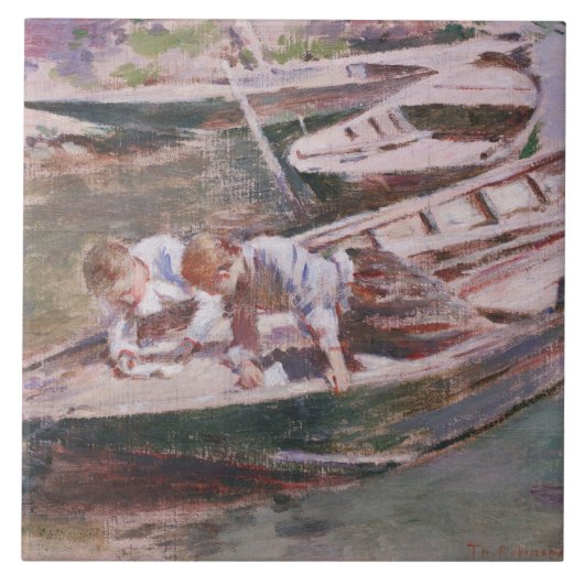 Carreau Deux garçons en bateau (par Theodore Robinson) (Devant)