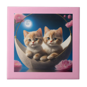 Carreau Deux Jeunes Chatons Dans Un Panier Avec Roses Rose