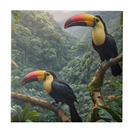 Carreau Deux Oiseaux Toucans Tropicaux, (Devant)