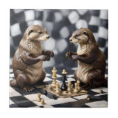 Carreau Deux Otters Jouant Aux Échecs, (Devant)