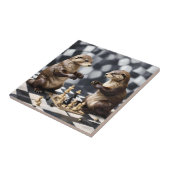 Carreau Deux Otters Jouant Aux Échecs, (Côté)